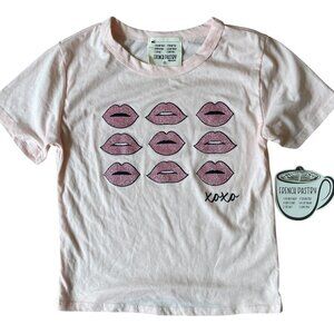 French Pastry Shirt Womens Small NWT Pink Lips Glitter Lounge Valentines Day